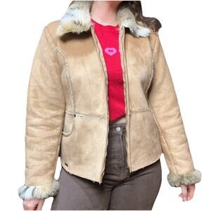Vintage Y2K L.E.I Faux Suede Fur Lined Jacket Sz XL Sherpa Lining Boho Barn Coat